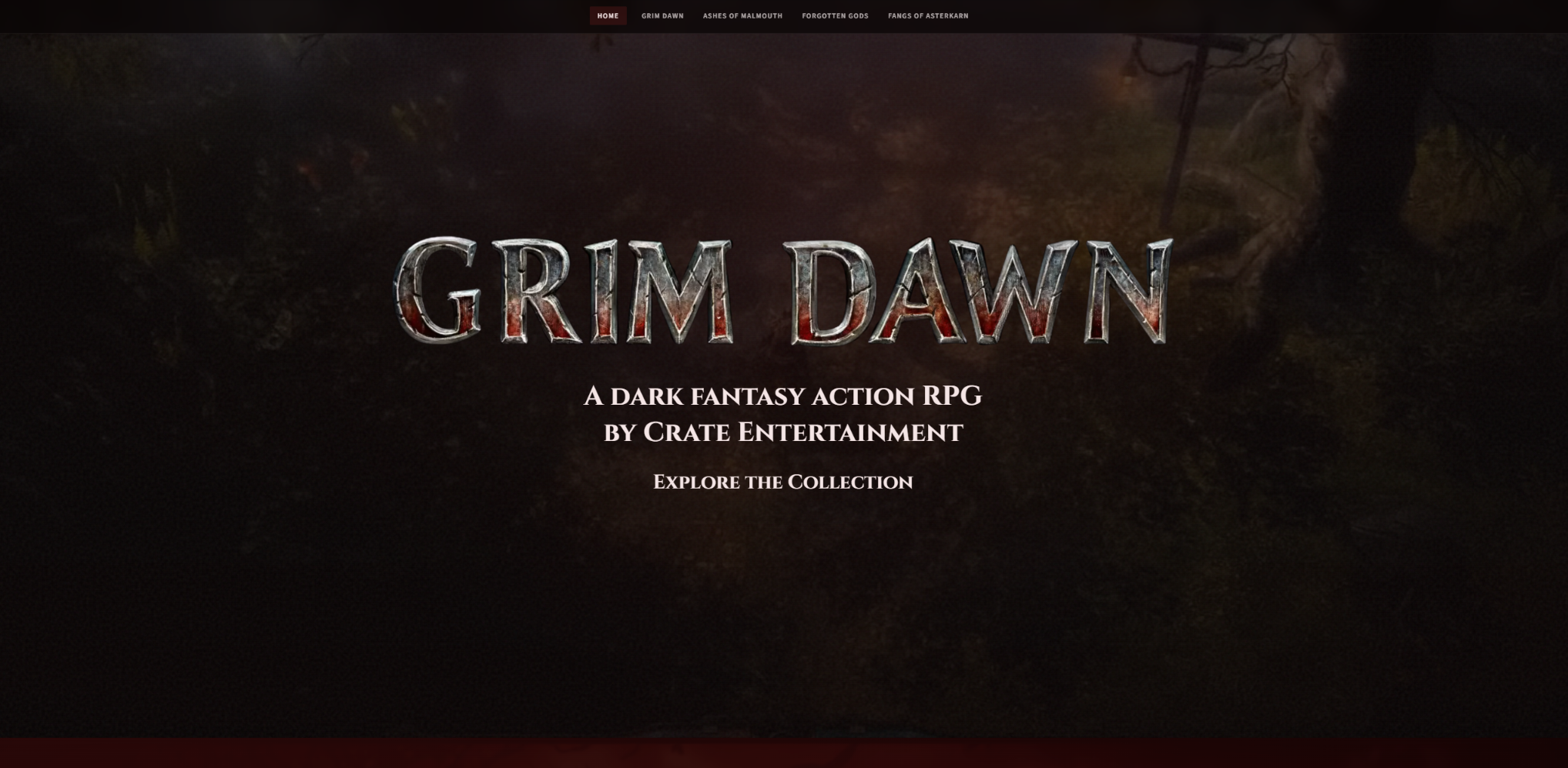 Grim Dawn showcase page with Crate Entertainment-style art direction