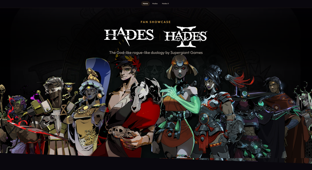 Hades showcase page with Supergiant-style art direction